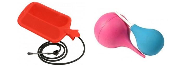 Кружка Эсмарха и груша для спринцевания влагалища